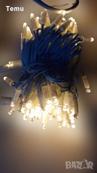 LED лампички тип верига със син кабел и топло бяла светлина, за външен монтаж, 10м, снимка 1
