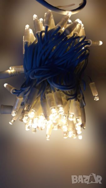 LED лампички тип верига със син кабел и топло бяла светлина, за външен монтаж, 10м, снимка 1