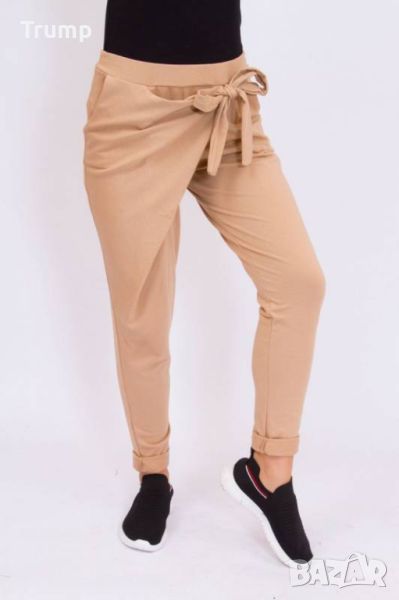 Ефектен панталон с премятане, цвят беж, снимка 1