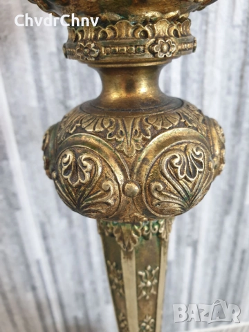 46см-3кг стар френски църковен бронзов свещник с фигури-гаргойли, снимка 3 - Антикварни и старинни предмети - 51441811