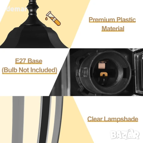 FUDESY Външна модерна стенна лампа, IP44, Max 60W E27, черна, снимка 3 - Лампи за стена - 50591821