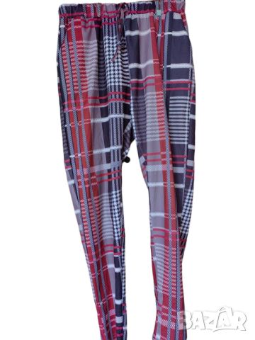 Дамски кариран панталон, Многоцветен, 100% полиестер, 99х49 см, XL, снимка 1 - Панталони - 45485275
