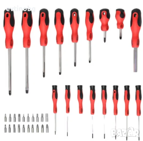 Комплект отвертки и битове с държач 37 части, черни/червени, снимка 5 - Отвертки - 53828779