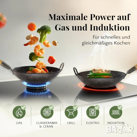 Чисто нов Wok тиган 30см Pasoli – за индукция, газ и керамика, снимка 6 - Съдове за готвене - 54120896