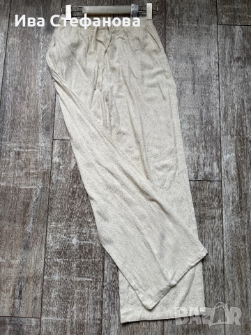 Нов дълъг висока талия  бежов елегантен летен ленен панталон свободна кройка вискоза лен , снимка 5 - Панталони - 52511886