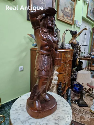 Голяма антикварна колекционерска дървена фигура статуетка , снимка 4 - Статуетки - 49704835