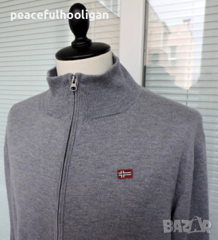 Napapijri Mens Grey Full Zip Long Sleeve Cardigan Size 3XL, снимка 3 - Пуловери - 52949226
