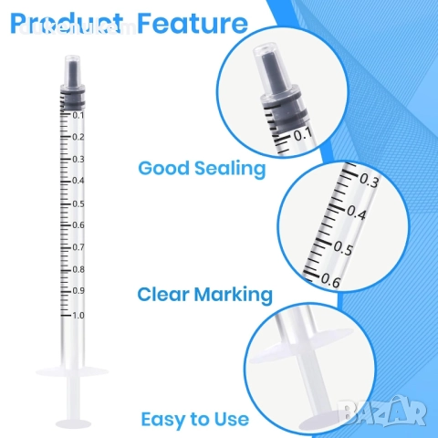 Комплект от 63 пластмасови спринцовки с капачки (без игли) – 1 ml, снимка 3 - Медицински консумативи - 52275454