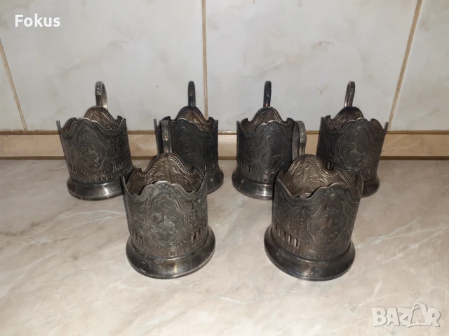 Комплект посребрени руски съветски подстакани 6 броя, снимка 2 - Антикварни и старинни предмети - 50989707
