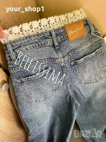 Дамски дънки широк крачол с дантела , снимка 4 - Дънки - 54139911