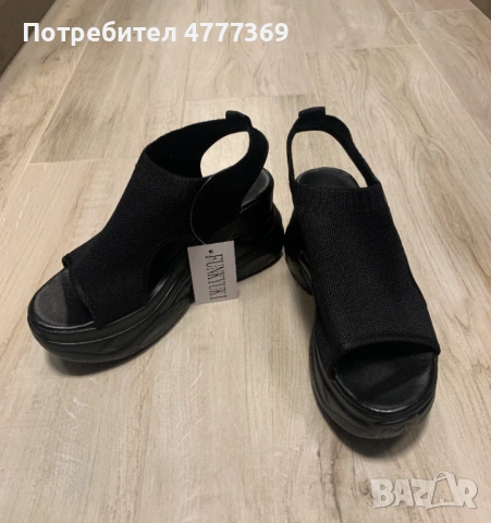 Спортни летни черни сандали от плат на платформа НОВИ, снимка 8 - Сандали - 54185238