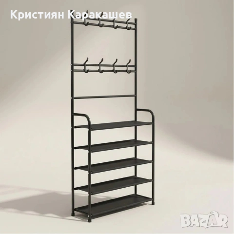Многофункционален рафт за обувки със закачалки. Портманто (стоманено), снимка 2 - Портманта - 54266716