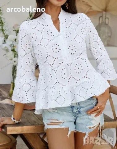 Едноцветна дамска риза с три четвърти ръкав с v-образно деколте, 4цвята , снимка 8 - Ризи - 49904419