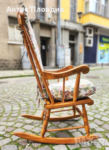 Люлеещ стол с флорална дамаска и масивна дървена конструкция, снимка 4 - Столове - 53655334