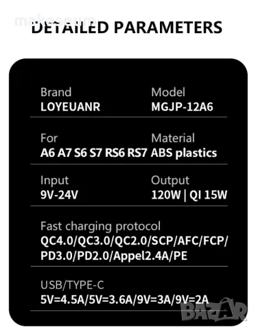 Безжично зарядно за Audi A6/A7 C7 (S6, RS6, S7, RS7) Qi 15W, снимка 8 - Части - 47681792