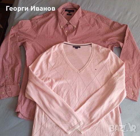 2за1 SPRING SALE TOMMY HILFIGER XL Plaid Shirt+V-Neck Sweater риза+топ пуловер КАТО НОВИ