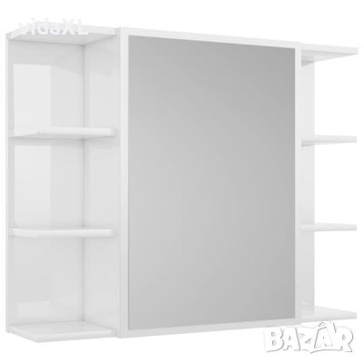 vidaXL Шкаф за баня с огледало бял гланц 80x20,5x64 см инженерно дърво（SKU:802612, снимка 1 - Шкафове - 46159654