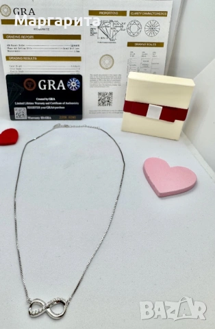 Сребърно колие с мойсанит (диамант) 10 камъка по 0.015 карата, снимка 4 - Колиета, медальони, синджири - 53785316