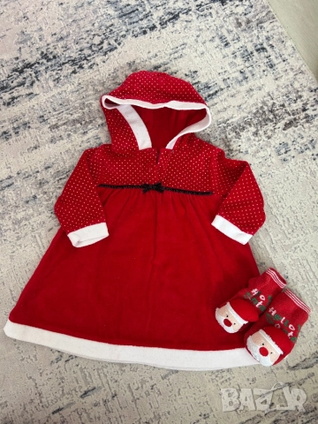 Коледна рокличка и чорапки за бебе 9/12м