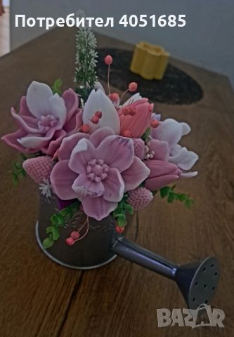 Лейка с глицеринови цветя , снимка 4 - Декорация за дома - 45914131