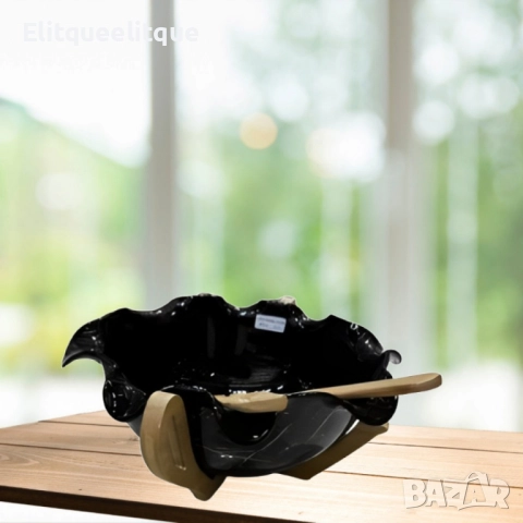 Луксозна дизайнерска купа с дървена стойка и лъжица, снимка 4 - Декорация за дома - 52186753