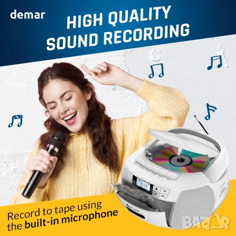 KLIM CD плейър с касетофон и рекордер, AM/FM радио, USB, Bluetooth, снимка 8 - Радиокасетофони, транзистори - 52636809