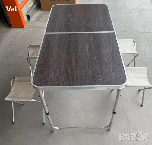 Комплект сгъваема къмпинг маса с 4 стола, регулируема височина, дизайн "куфар" в сив цвят, снимка 9 - Градински мебели, декорация  - 53968603