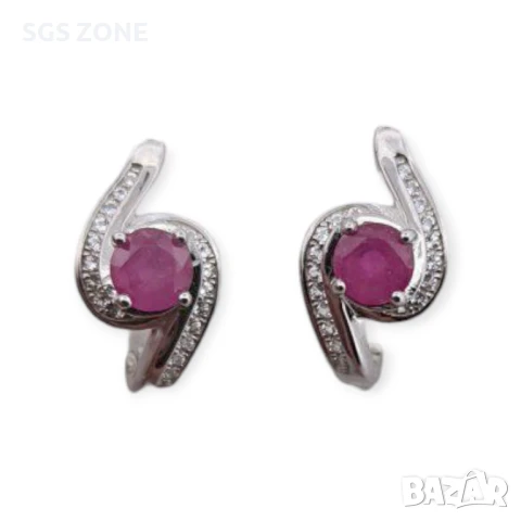 СРЕБЪРНИ ОБЕЦИ СЪС РУБИНИ САПФИРИ , снимка 3 - Обеци - 51167806