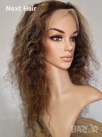 Естествена афро къдрава кафява перука с руси кичури с дантела 13х4, снимка 11 - Аксесоари за коса - 52024595