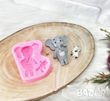 Слон слонче с играчка мече силиконов молд форма фондан гипс шоколад пано декор, снимка 2 - Форми - 45083842
