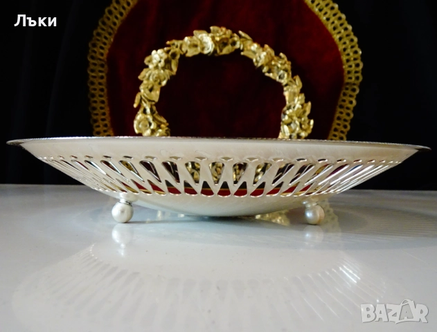 Посребрена фруктиера,съд за сладки,релеф,ажур. , снимка 2 - Антикварни и старинни предмети - 52978444
