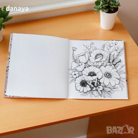 6008 Луксозна книжка за оцветяване Flora Coloring Book, твърди корици, 21 илюстрации, снимка 2 - Ученически пособия, канцеларски материали - 51082689