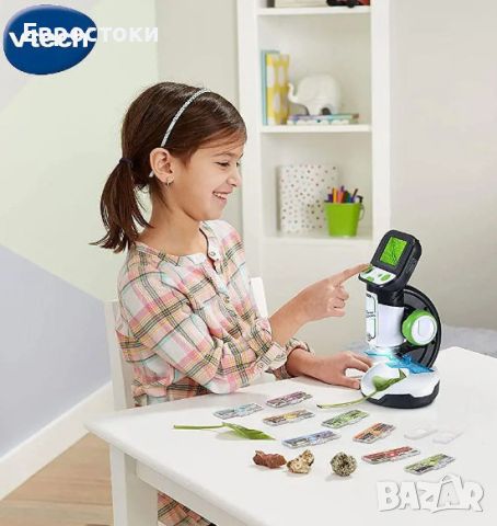 Детски микроскоп Vtech GENIUS XL, увеличение 200Х, с комплект аксесоари, снимки и видеоклипове , снимка 2 - Образователни игри - 45900273