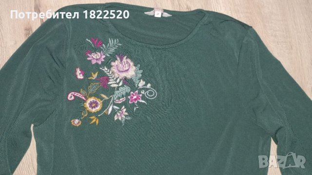 Ефектна зелена блуза с къдрици и бродерия , снимка 3 - Тениски - 46040715