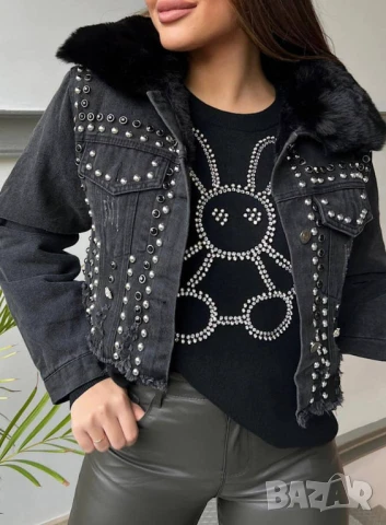 Деним яке с топъл хастар и пух на яката , снимка 3 - Якета - 50912409