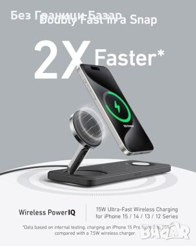 Нова бърза 15W Anker 3 в 1 MagSafe Зарядна Станция Apple iPhone, AirPods и Watch, снимка 6 - Аксесоари за Apple - 45662143