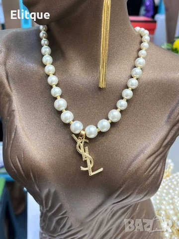 колие с перли и стоманена висулка ysl saint laurent Gucci chanel prada, снимка 10 - Колиета, медальони, синджири - 53359740