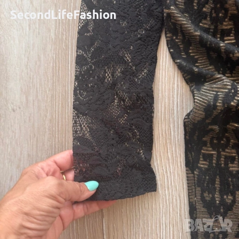 Дамска рокля Lucy, дантелена, вискоза черно-златиста размер S/M, снимка 4 - Рокли - 53221866