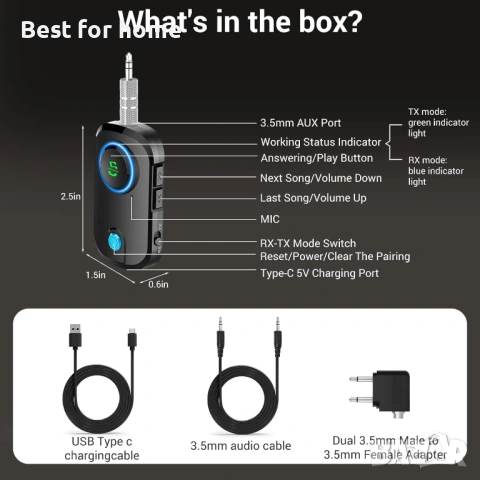 Bluetooth 5.3 жак за предавател, 2 в 1 Airfly Bluetooth, снимка 4 - Други - 53174245