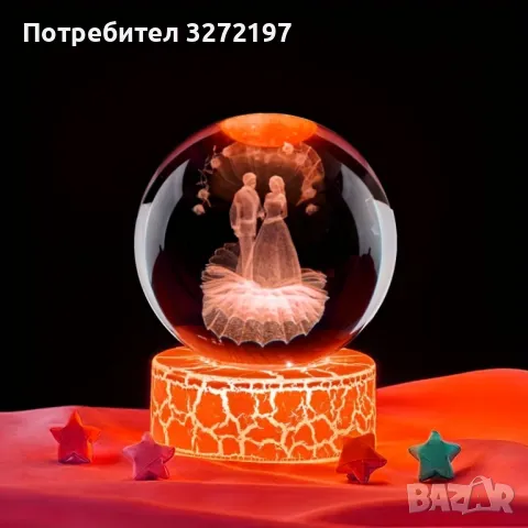 LED Светеща кристална топка/лампа, 3D сензорна-Сватба,Младоженци, снимка 3 - Настолни лампи - 50403805