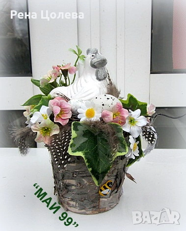 Великденска украса с бяла кокошка, снимка 4 - Декорация за дома - 53721679