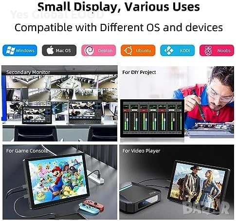 Pisichen 10.1" FHD 1920x1200 IPS HDMI USB-C, снимка 4 - Друга електроника - 53628455