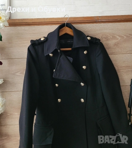 Черно палто Zara МИЛИТЪРИ златни копчета , снимка 9 - Палта, манта - 51795828