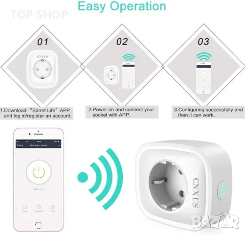 Интелигентен WiFi CNXUS Smart контакт,работи с Amazon Alexaза iOS,Android по всяко време и навсякъде, снимка 6 - Друга електроника - 49105956