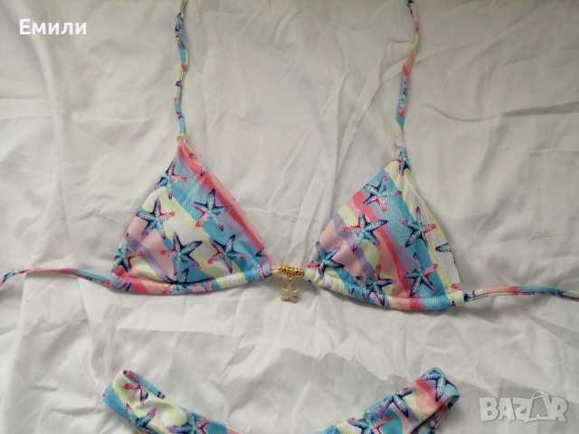 Нов комплект цветен дамски бански от две части с принт морски звезди р-р XS, S, M, L, снимка 3 - Бански костюми - 50899807