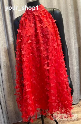 Червена рокля 3D пеперуди , снимка 1 - Рокли - 45210549