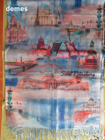 Фин двулицев шал с принт кашмир и вълна от Сант Петербург,Русия, снимка 7 - Шалове - 52298501