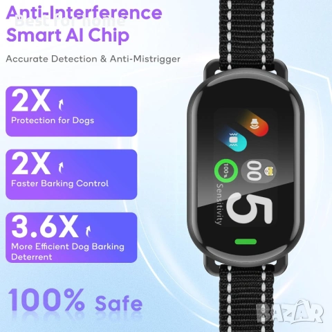 Anti-Bark Collar Large Medium Small Dogs, Training Collar for Dogs 5-100lbs, 5 Levels of Sensitivity, снимка 4 - За кучета - 53276014