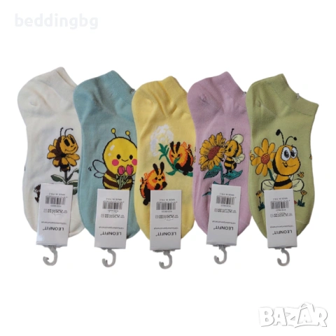 Комплект 5 чифта дамски памучни #чорапи с пчелички – Комфорт и Стил!, снимка 3 - Други - 53462908