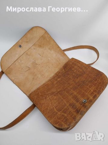 Винтидж дамска чанта с много отделения, от естествена кожа, наподобяваща крокодилска, снимка 7 - Чанти - 45540790